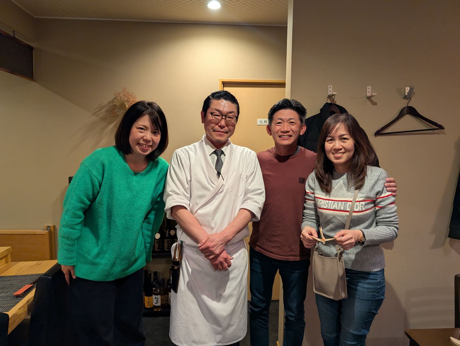 Misae with guests in Takayama restaurant