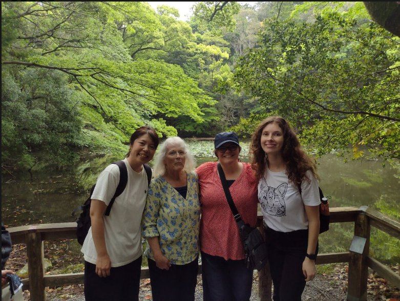 Misae with guests in the forest at Ise