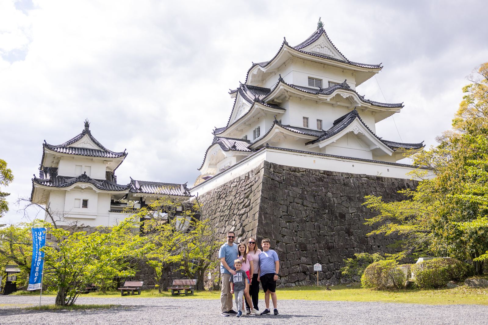 Family photo in front of Iga Ueno Castle