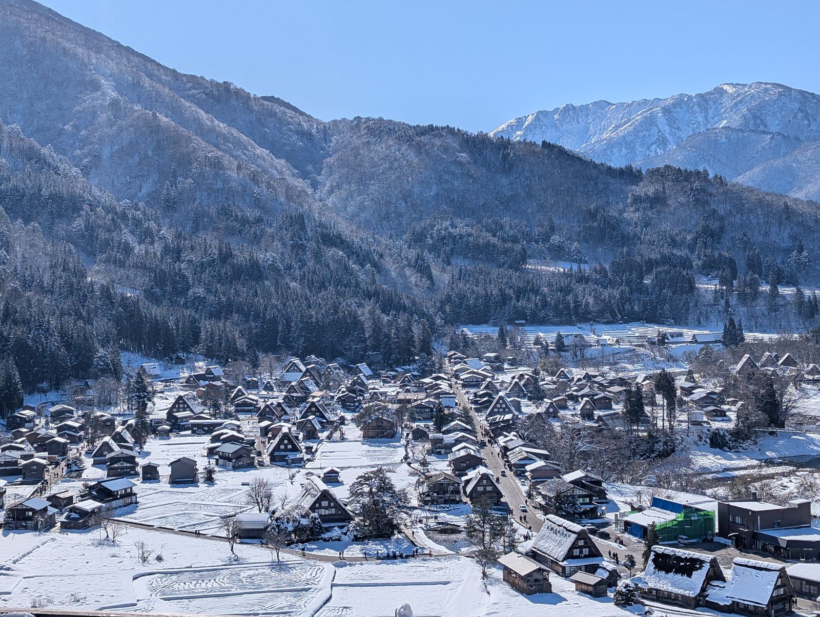 Shirakawa-go covered in snow — panoramic winter view