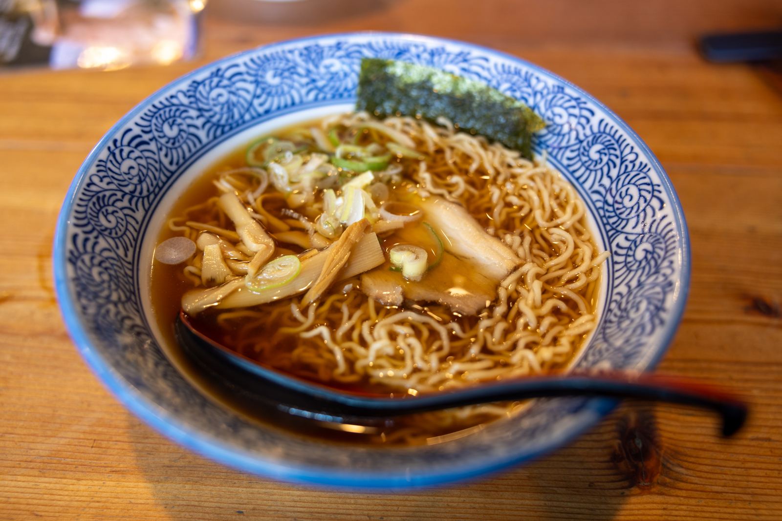 Bowl of Hida Takayama ramen with mushrooms and bamboo shoots